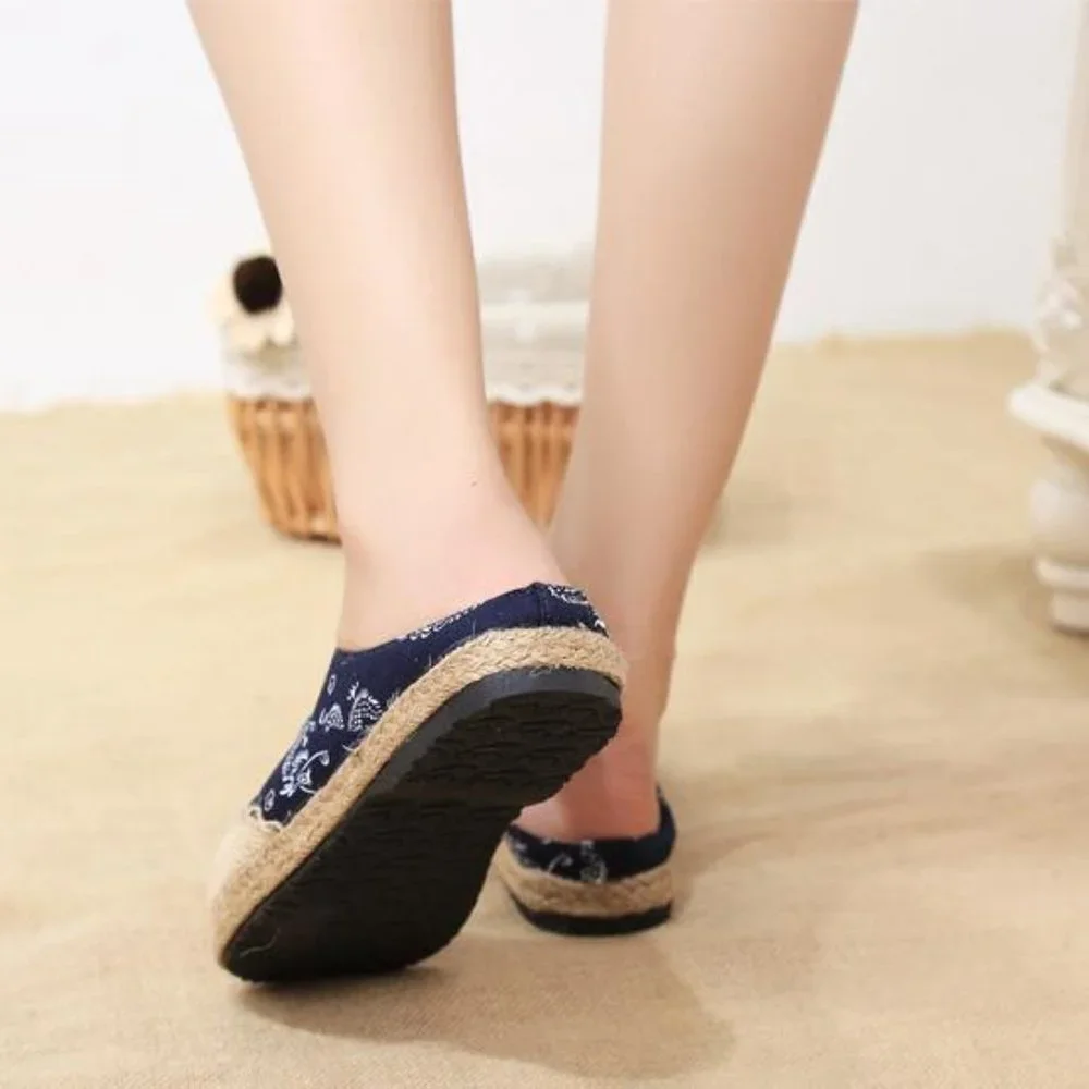 Old Beijing Navy Boho Print Canvas Espadrilles EUC sz 6